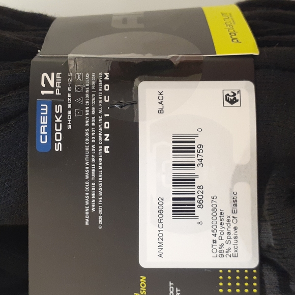 And1 Black Crew Socks 12 pack mens - Picture 3 of 5